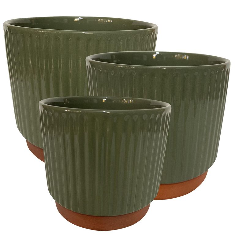 Set 3 Maceteros Enlozados Oliva 14x12, 17x15 y 20x18