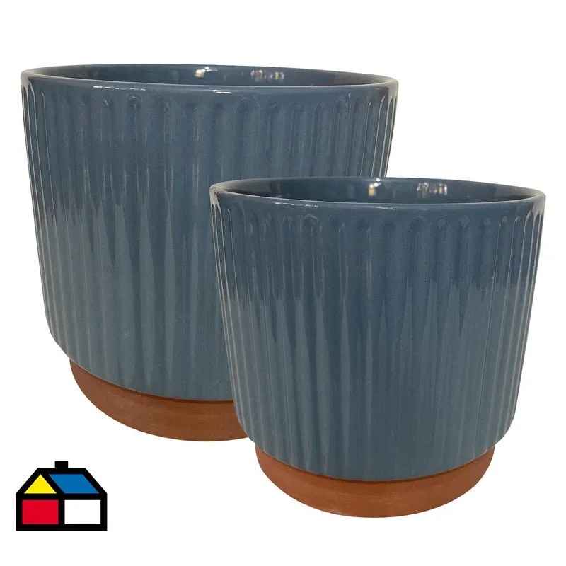 DECOGREEN - Set 2 Maceteros Enlozados Azul 17x15 y 20x18