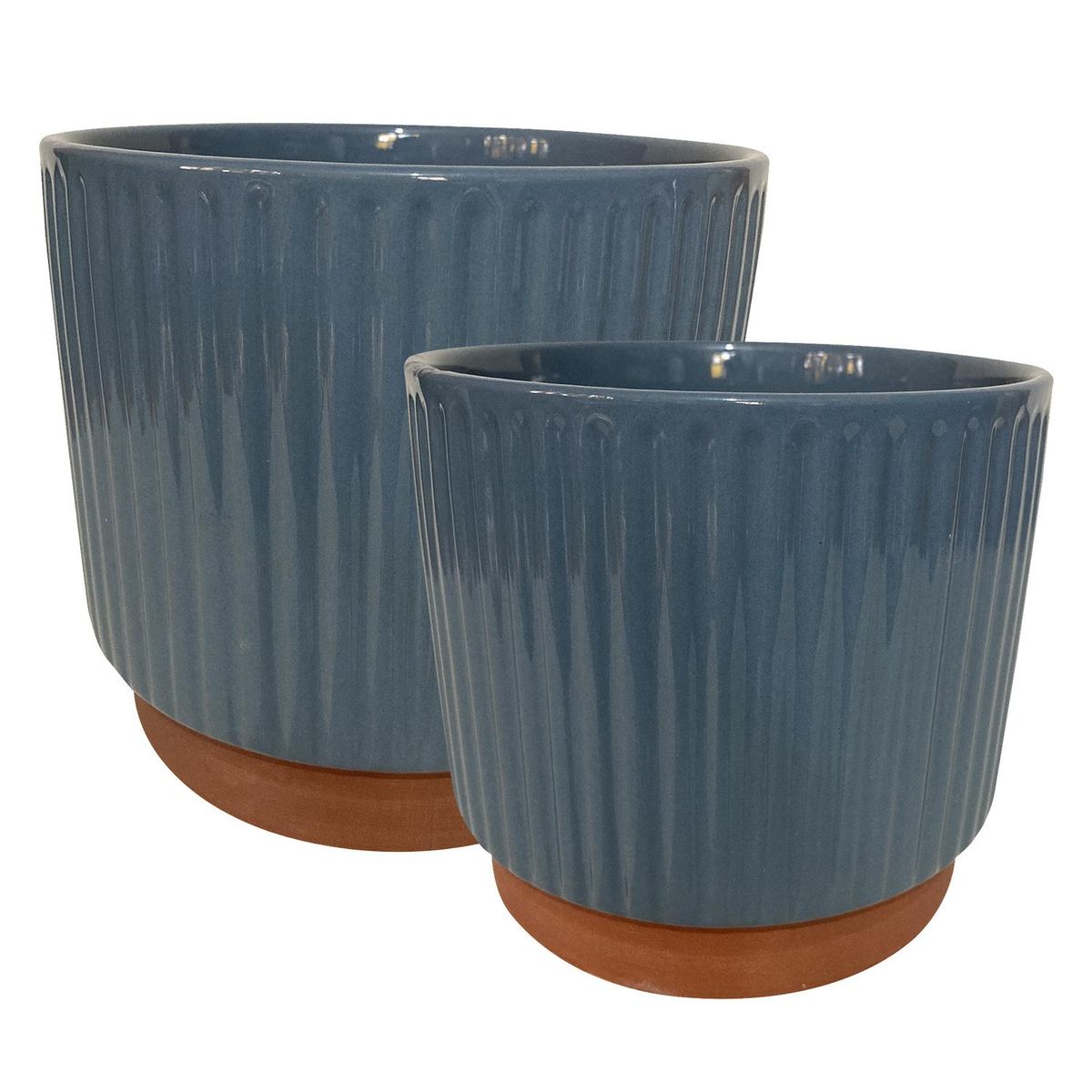 DECOGREEN - Set 2 Maceteros Enlozados Azul 17x15 y 20x18