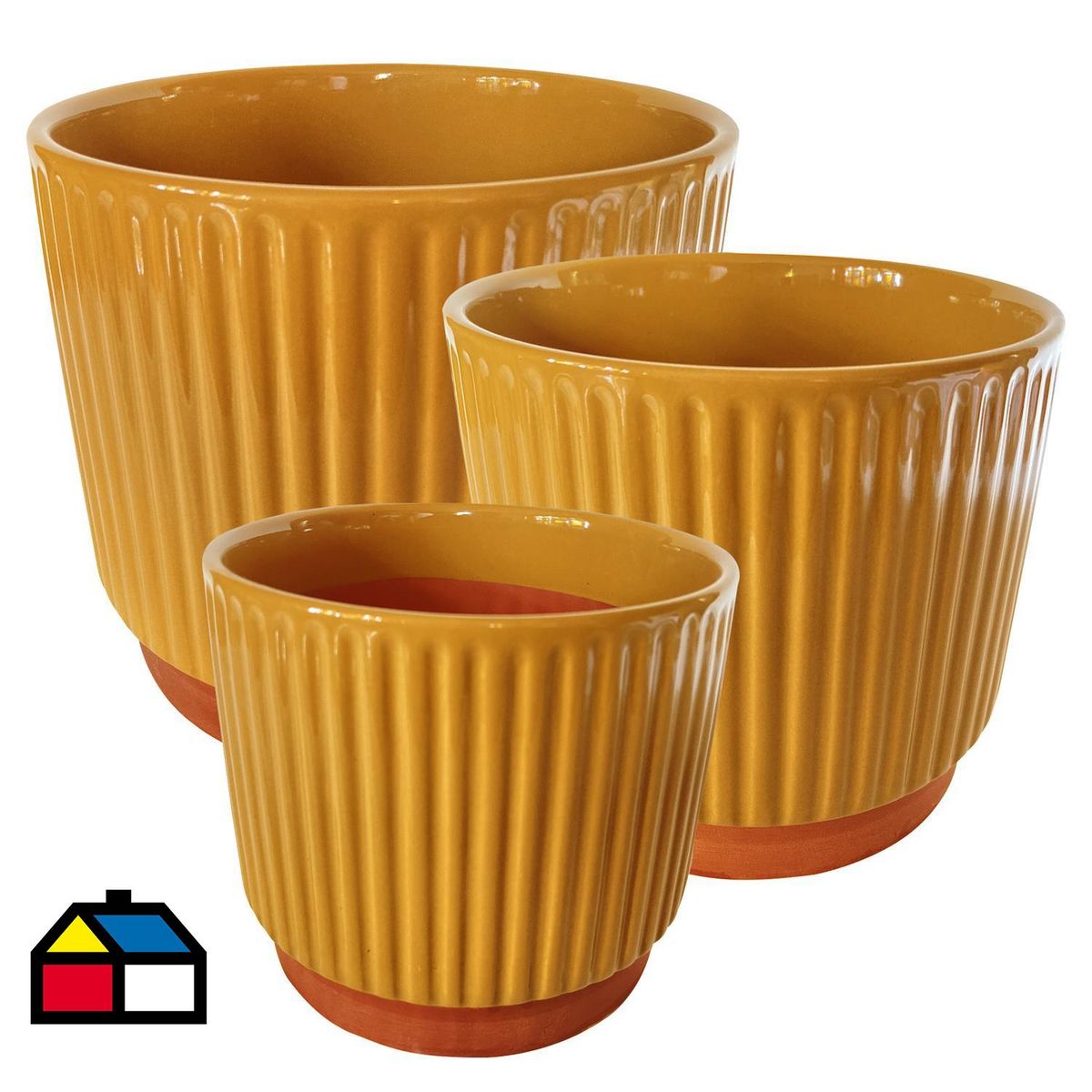 DECOGREEN - Set 3 Maceteros Enlozados Mostaza 14x12, 17x15 y 20x18