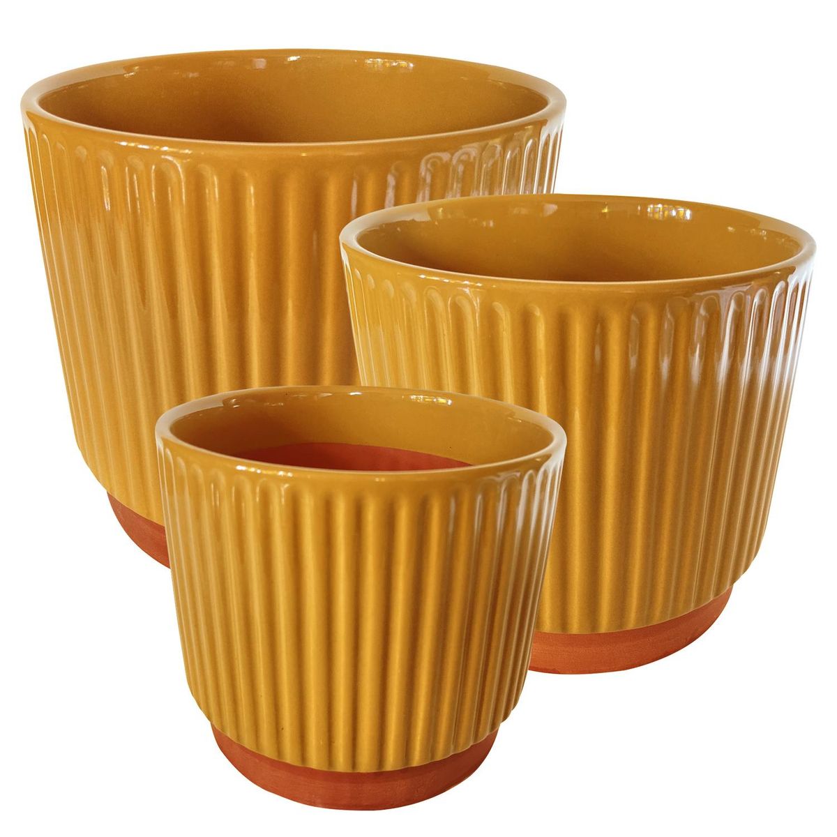 DECOGREEN - Set 3 Maceteros Enlozados Mostaza 14x12, 17x15 y 20x18