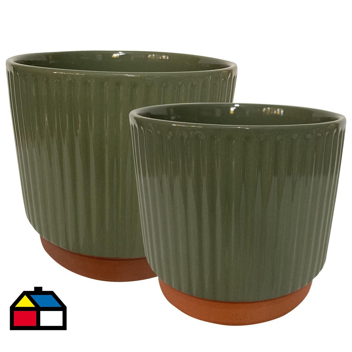 DECOGREEN - Set 2 Maceteros Enlozados Oliva 17x15 y 20x18