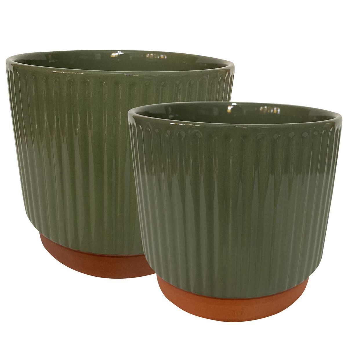 DECOGREEN - Set 2 Maceteros Enlozados Oliva 17x15 y 20x18