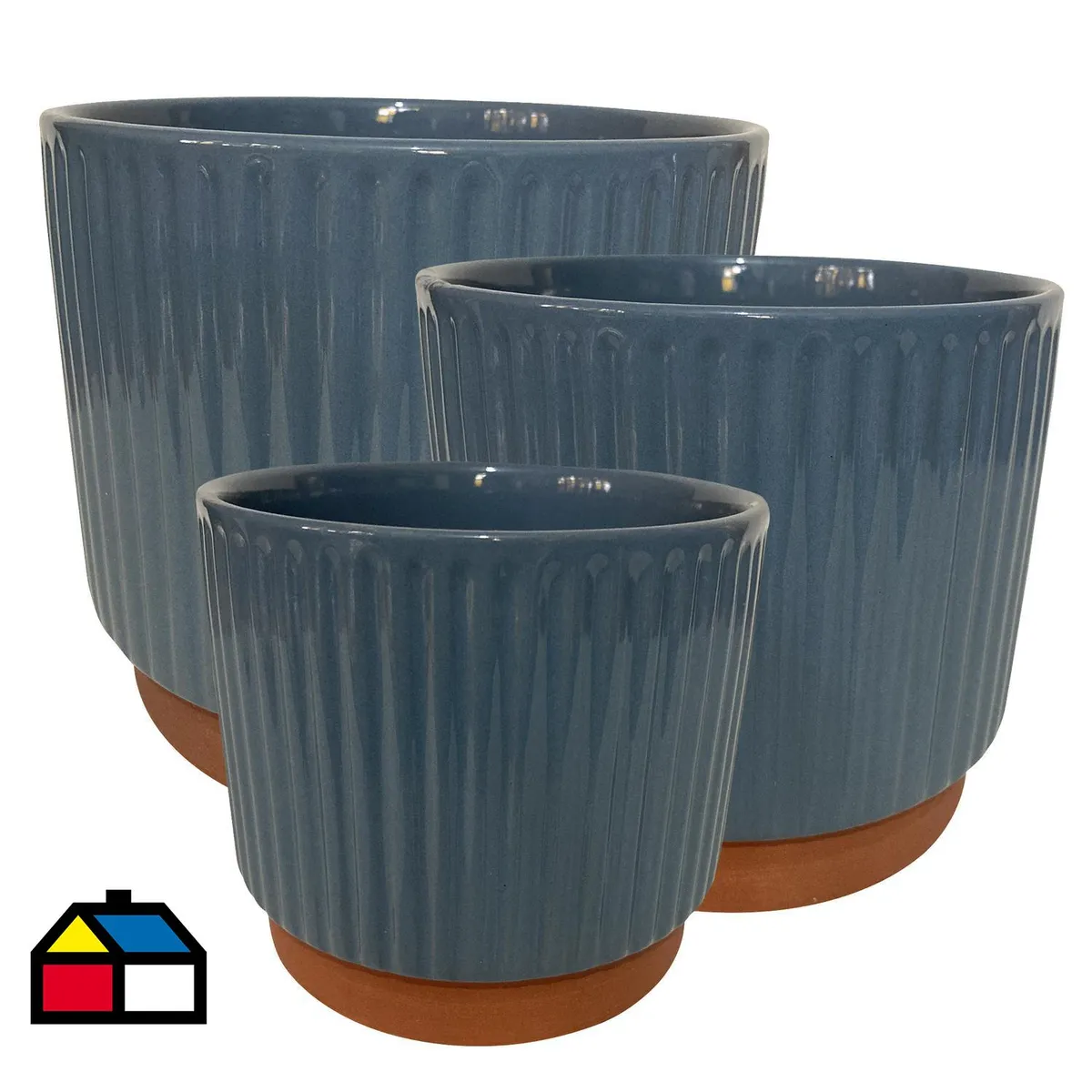 DECOGREEN - Set 3 Maceteros Enlozados Azul 14x12, 17x15 y 20x18