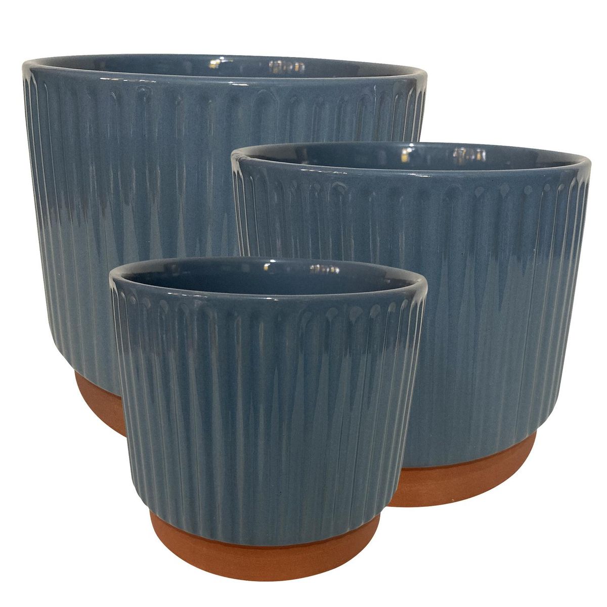 DECOGREEN - Set 3 Maceteros Enlozados Azul 14x12, 17x15 y 20x18