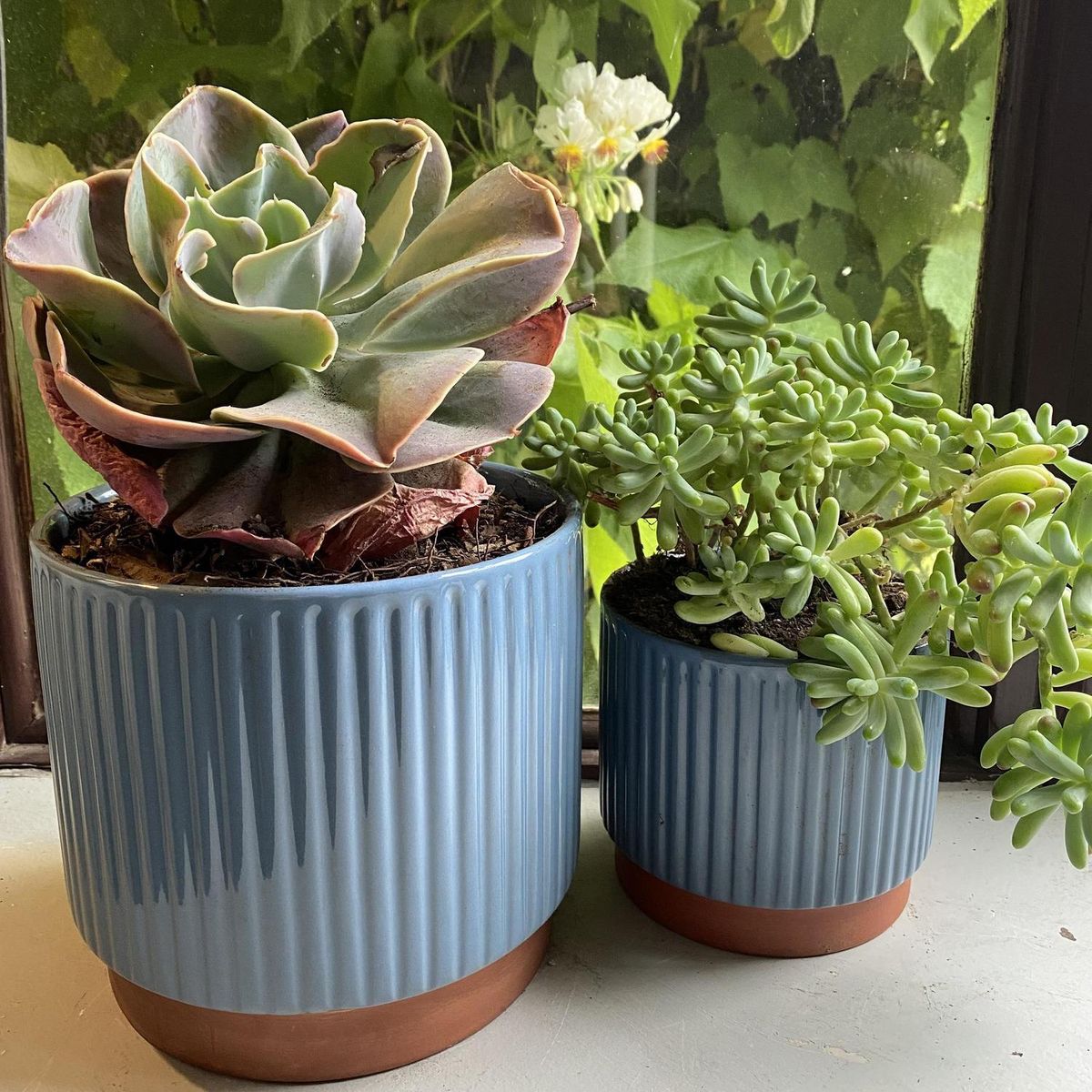 DECOGREEN - Set 3 Maceteros Enlozados Azul 14x12, 17x15 y 20x18