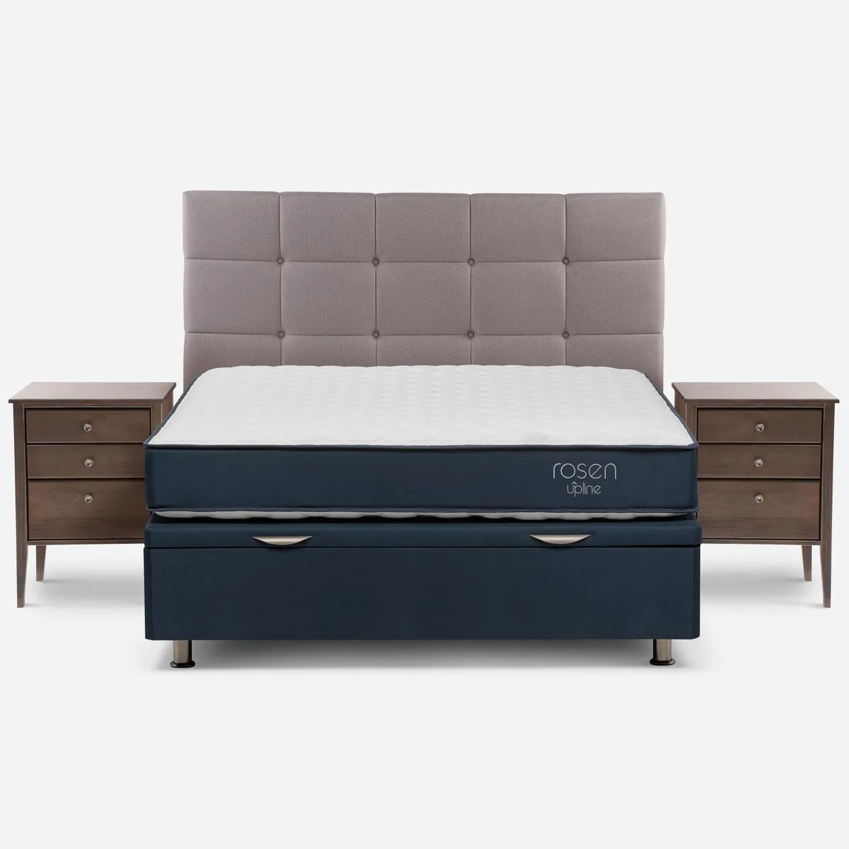 ROSEN - Cama 2 Plazas Boxet Upline + Respaldo + Velador