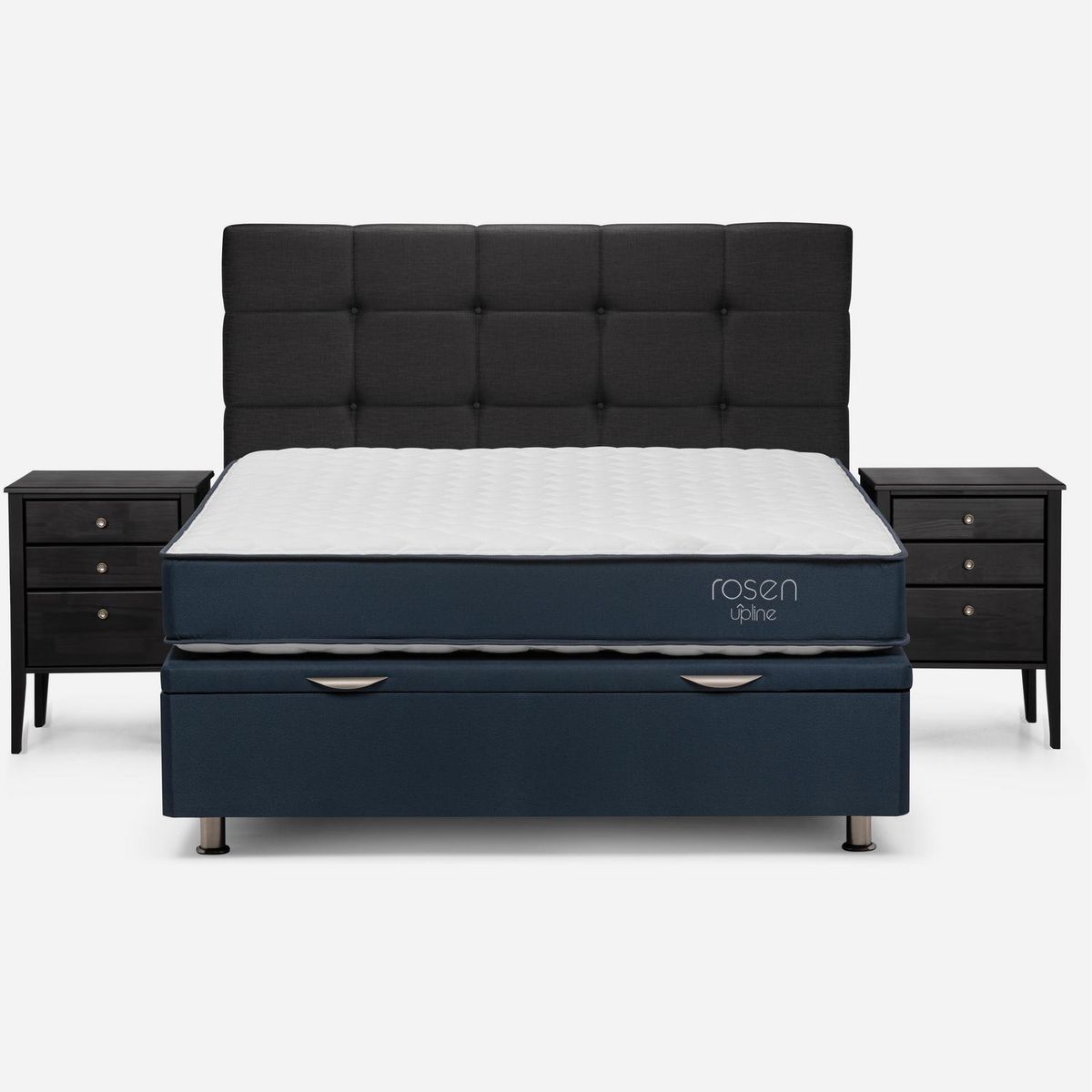 ROSEN - Cama 2 Plazas Boxet Upline + Respaldo + Velador