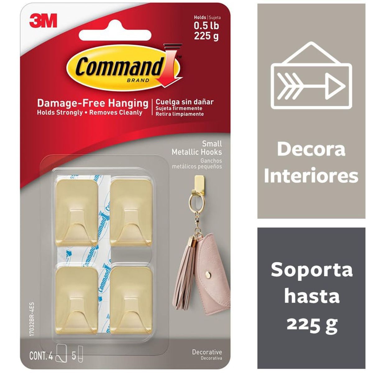COMMAND - Gancho metálico 4 unidades dorado Small