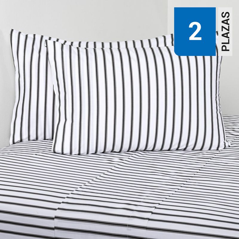 ROYAL SUPREME - Juego de Sábanas Lines Stripes 2 plazas 220 Hilos Gris