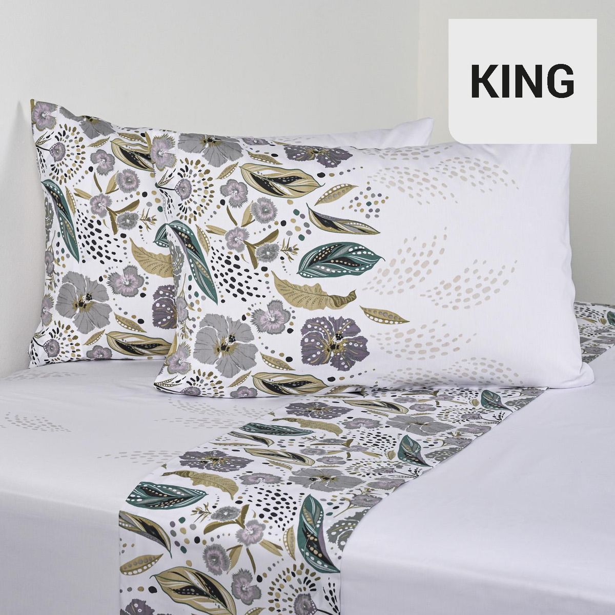 ELEMENT & CO - Juego de Sábanas Rainy King 200 Hilos Blanco