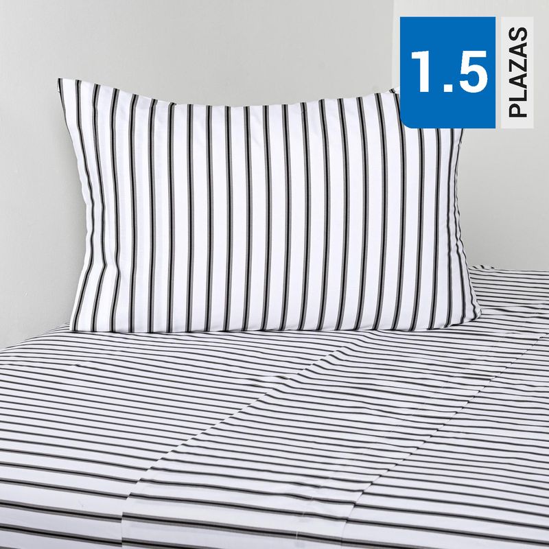 ROYAL SUPREME - Juego de Sábanas Stripes 1.5 plazas 200 Hilos Gris