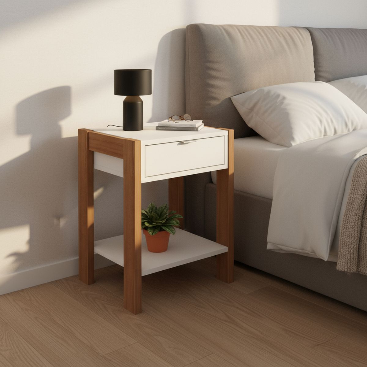 TECNOMOBILI - Velador 1 Cajón(es) Almendra 41x54.5x35.5 cm Blanco