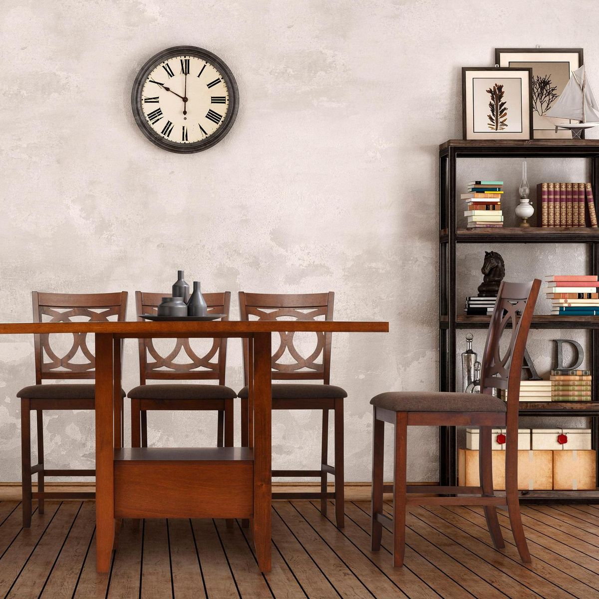 CIC - Juego de Comedor Boston 8 Sillas Mesa Cuadrada 140x92x140 cm Roble antiguo