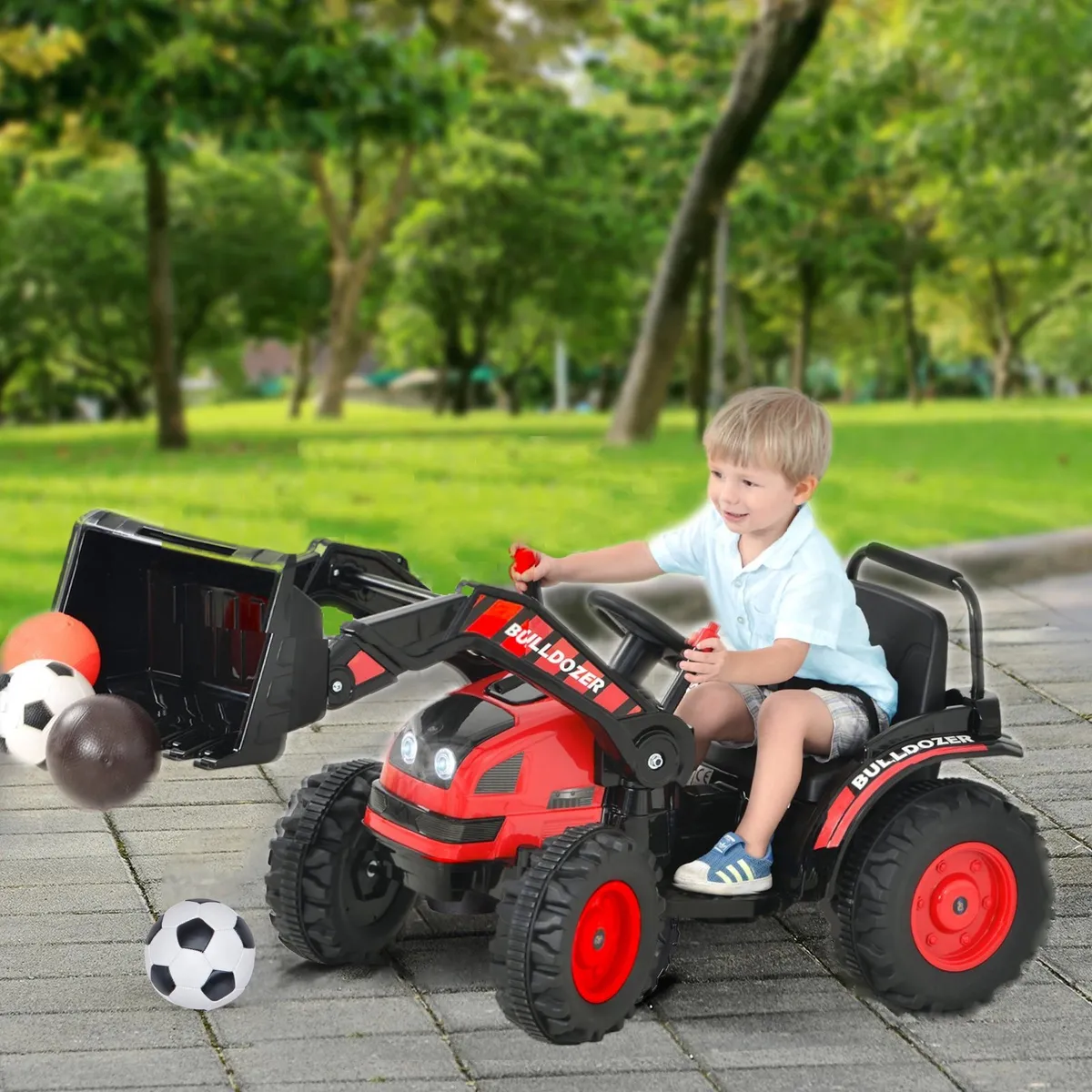 KIDSCOOL - Auto retroexcavadora a batería rojo
