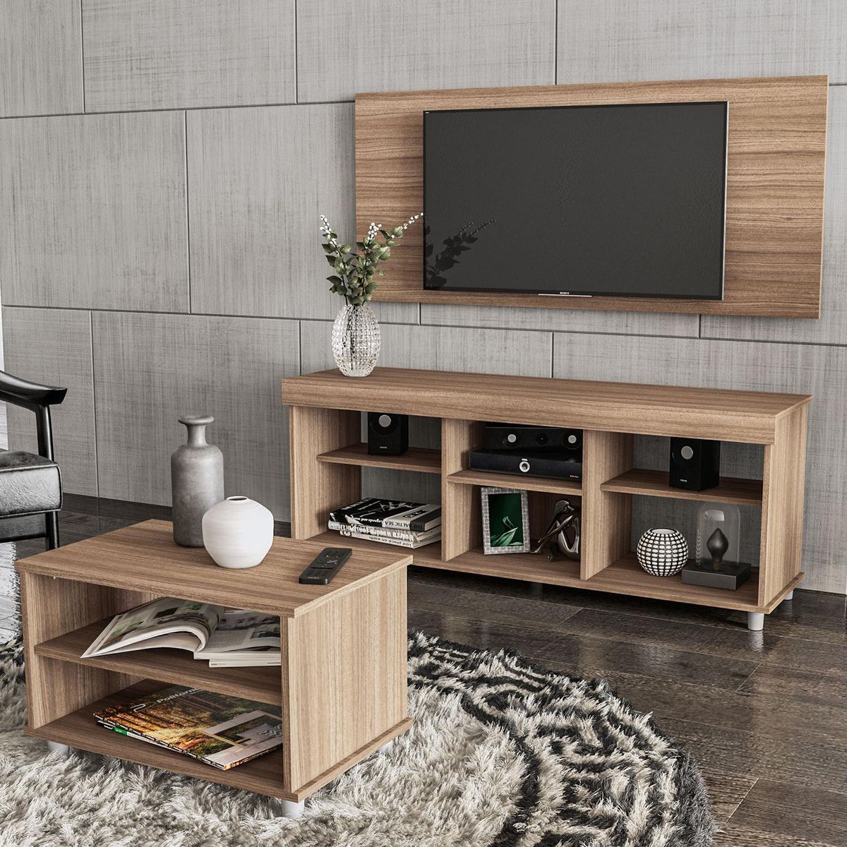 VEKKAHOME - Set Liv TV 50" 136x37x53 cm café
