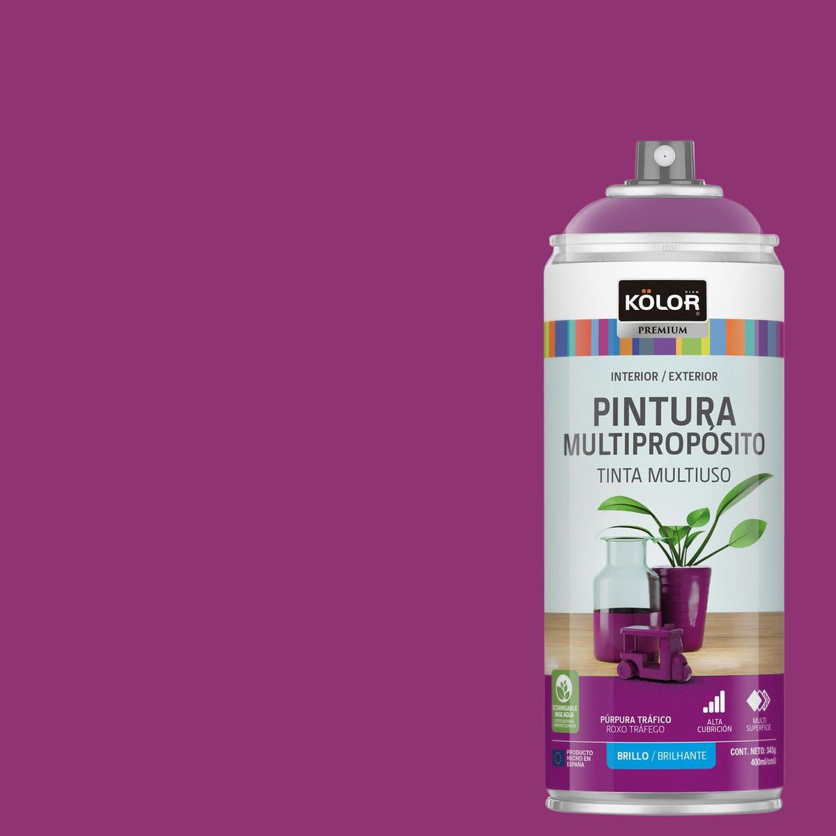 KOLOR - Pintura Esmalte Base Agua Spray 0.4 l Brillante purpura
