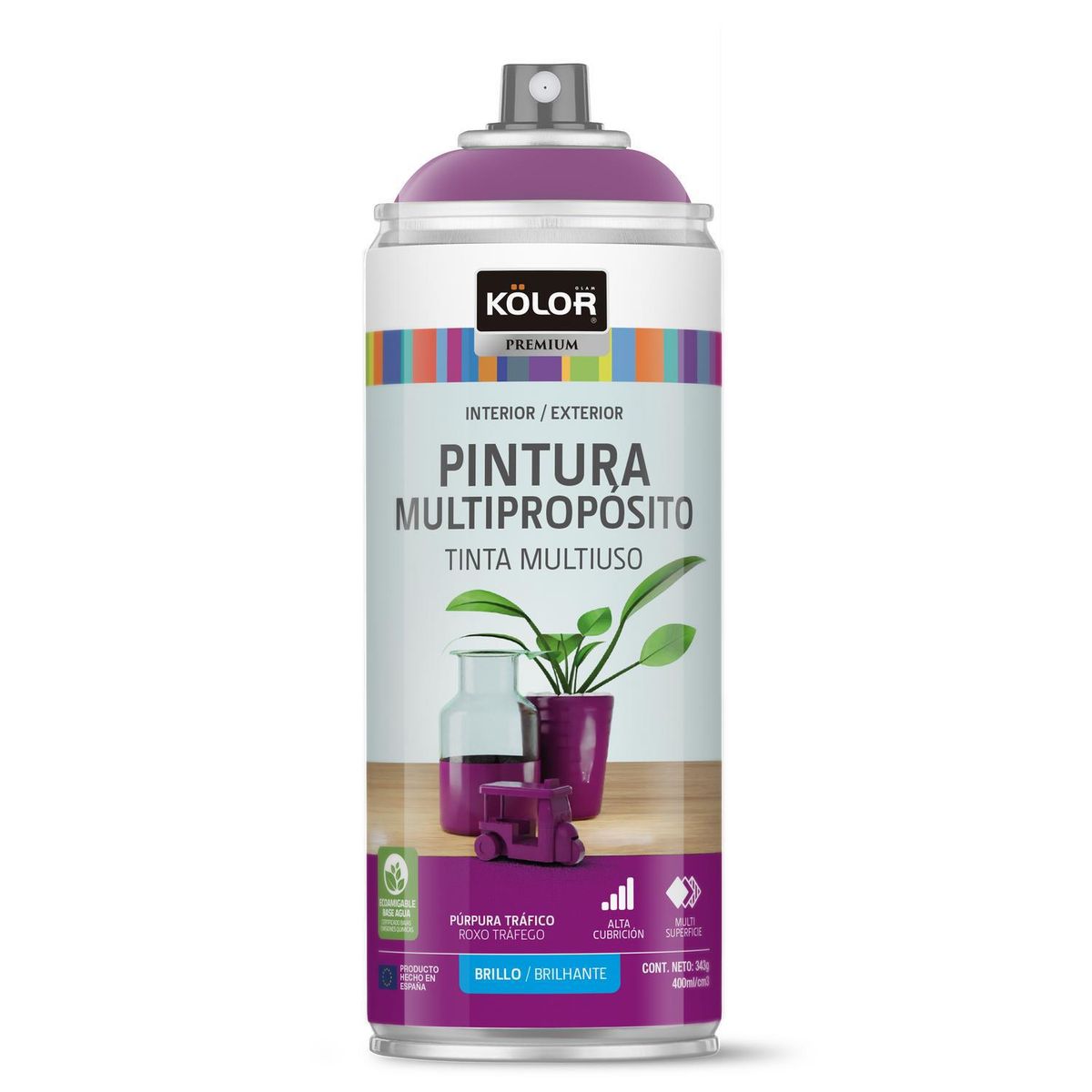 KOLOR - Pintura Esmalte Base Agua Spray 0.4 l Brillante purpura