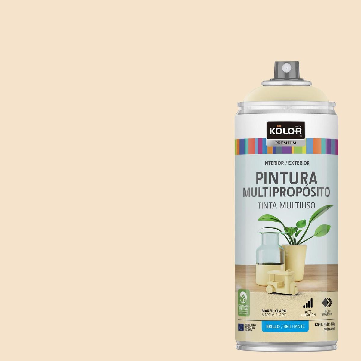 KOLOR - Pintura Esmalte Base Agua Spray 0.4 l Brillante marfil