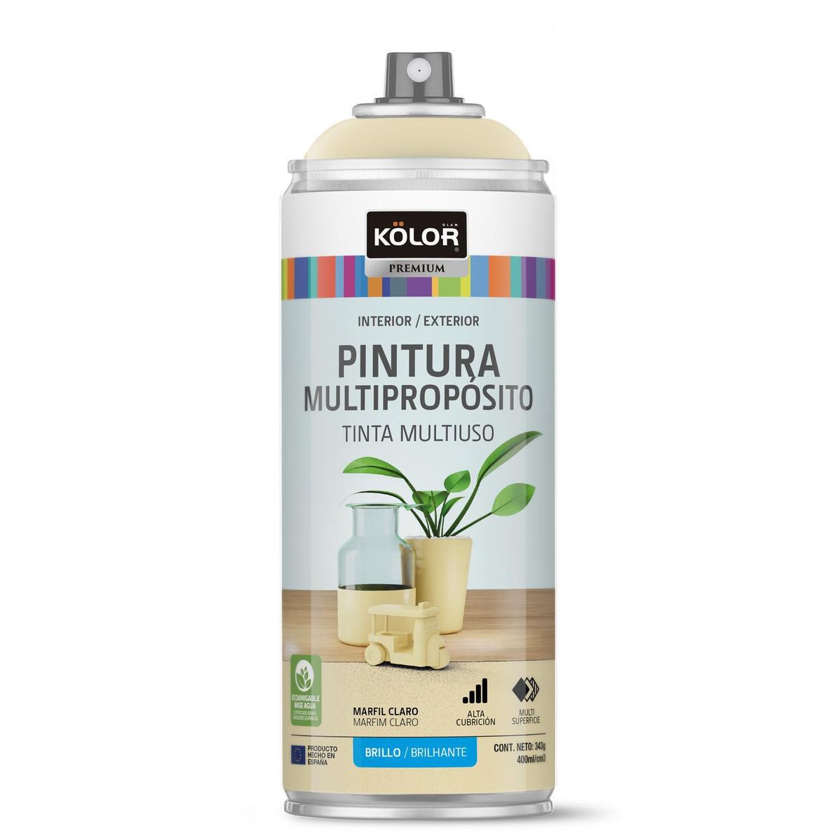 KOLOR - Pintura Esmalte Base Agua Spray 0.4 l Brillante marfil