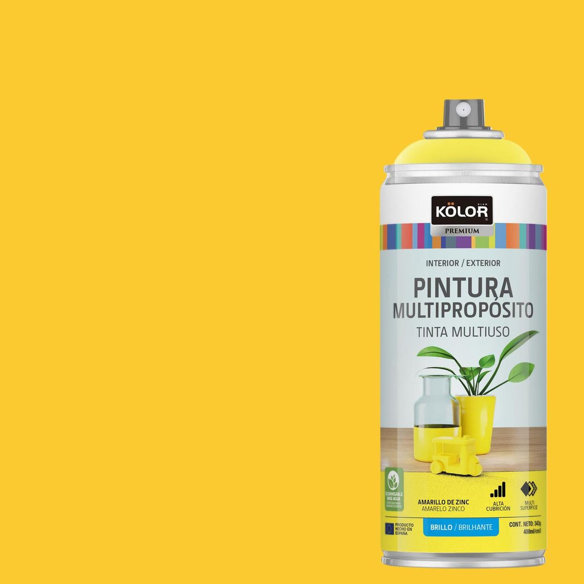 KOLOR - Pintura Esmalte Base Agua Spray 0.4 l Brillante amarillo