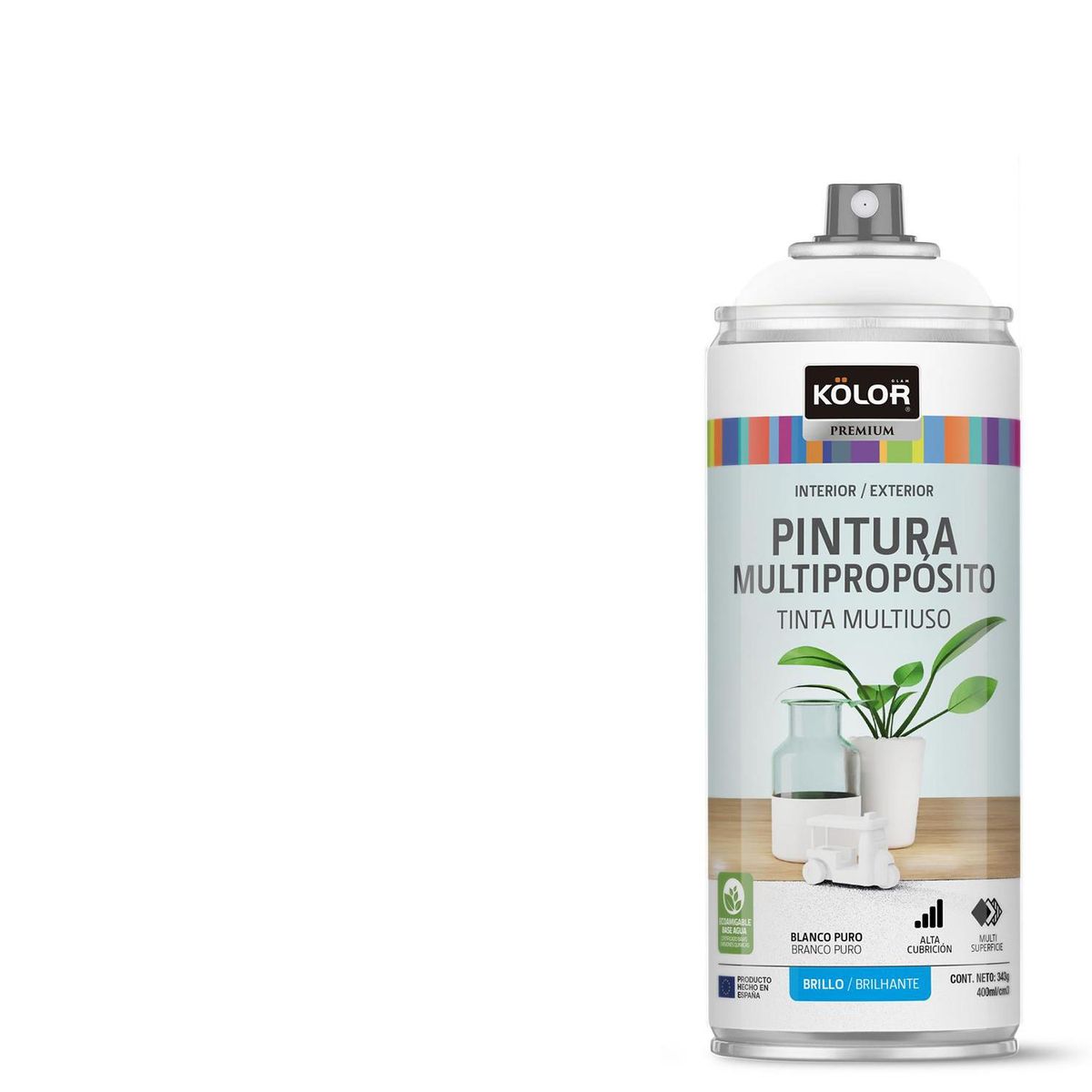 KOLOR - Pintura Esmalte Base Agua Spray 0.4 l Brillante blanco