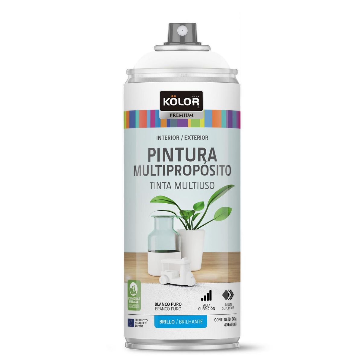 KOLOR - Pintura Esmalte Base Agua Spray 0.4 l Brillante blanco