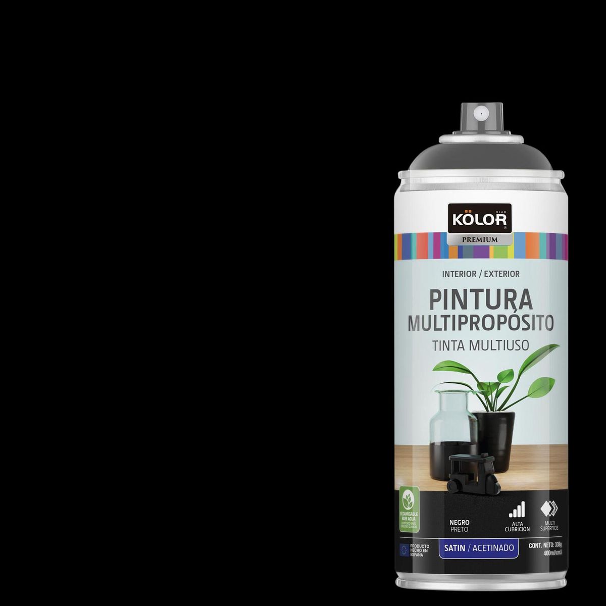 KOLOR - Pintura Esmalte Base Agua Spray 0.4 l Satinado negro