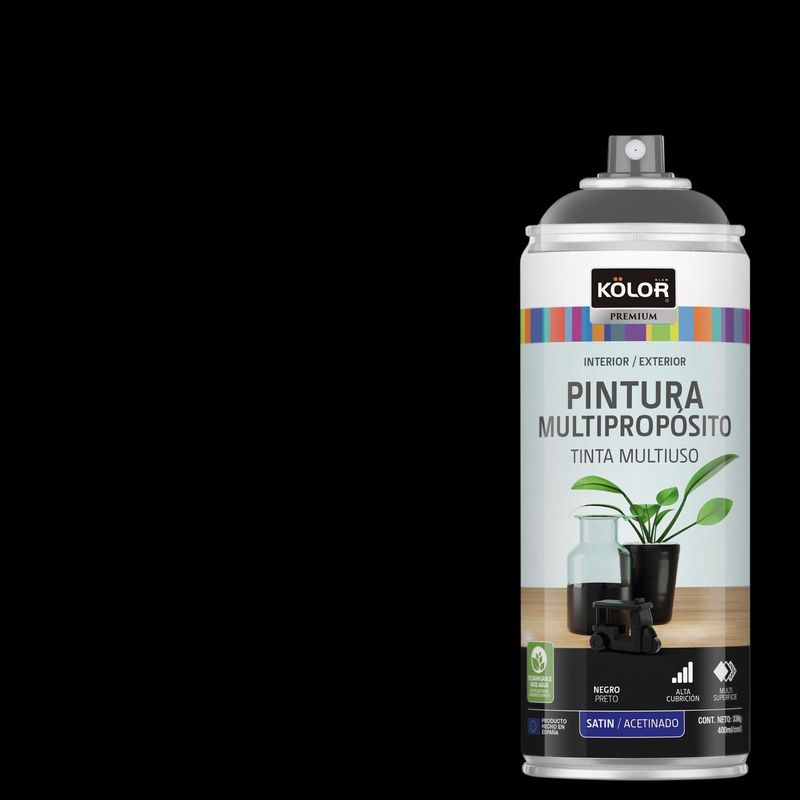 KOLOR - Pintura Esmalte Base Agua en Spray Negro Satinado 400 ml