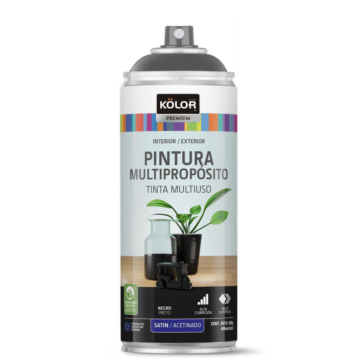 KOLOR - Pintura Esmalte Base Agua Spray 0.4 l Satinado negro