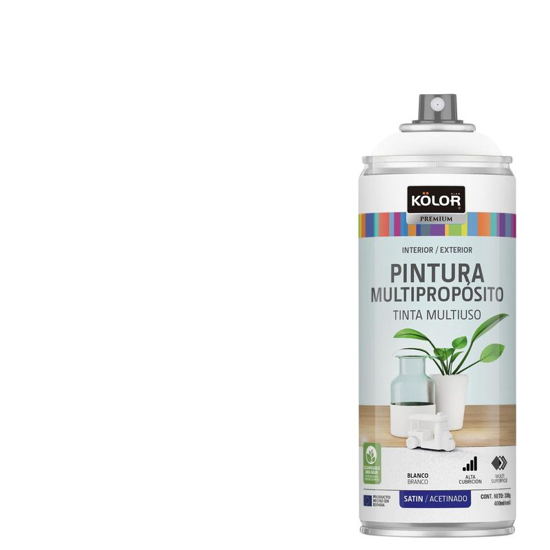 KOLOR - Pintura Esmalte Base Agua en Spray  Blanco Satinado 400 ml