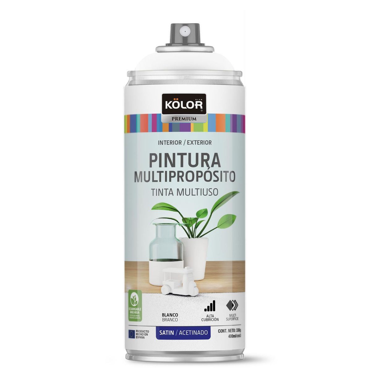 KOLOR - Pintura Esmalte Base Agua Spray 0.4 l Satinado blanco