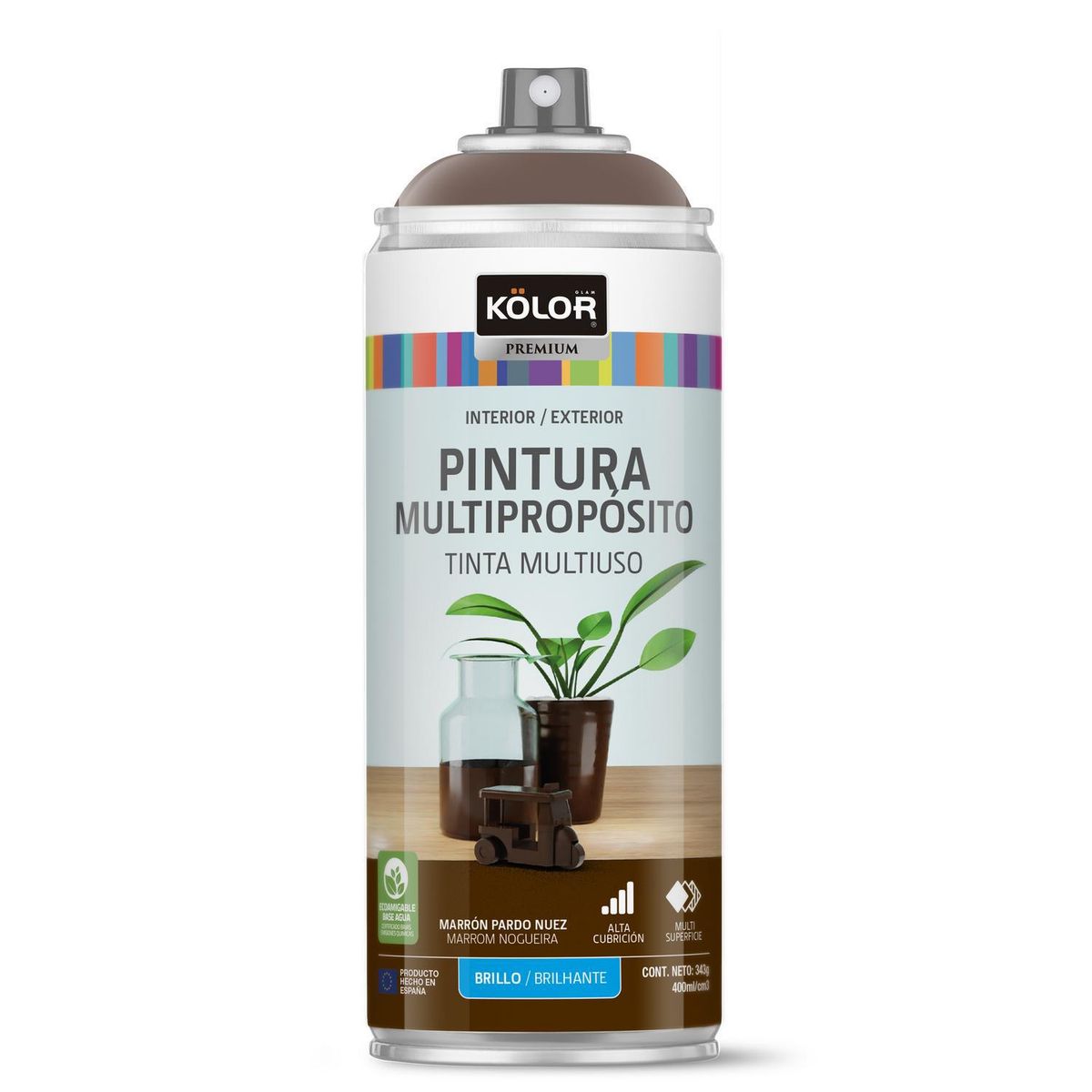 KOLOR - Pintura Esmalte Base Agua Spray 0.4 l Brillante marron