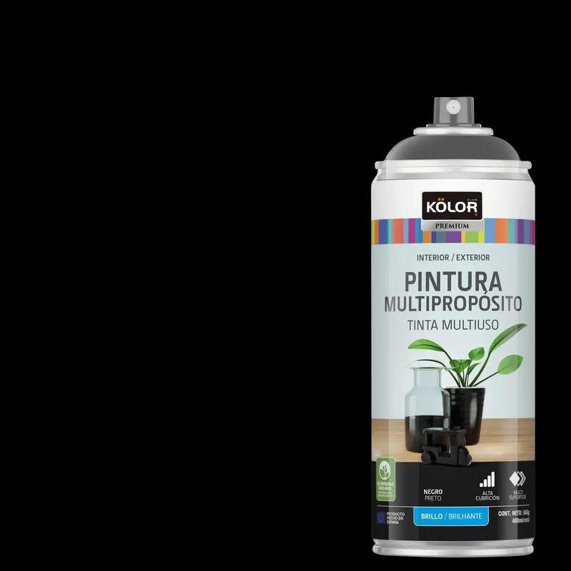 KOLOR - Pintura Esmalte Base Agua Spray 0.4 l Brillante negro