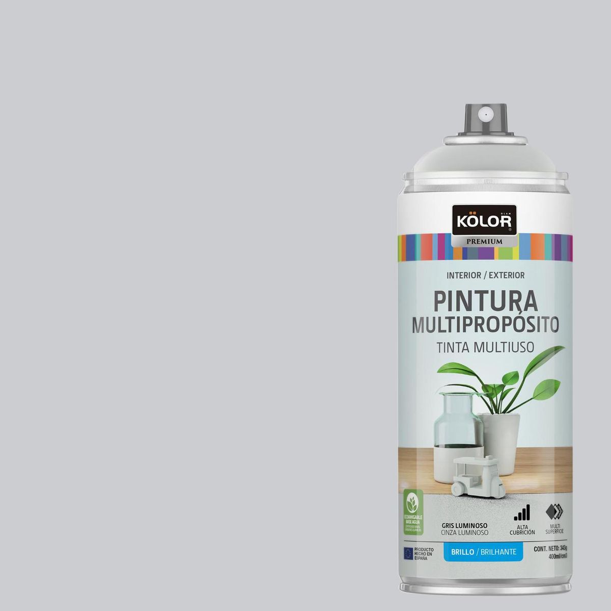 KOLOR - Pintura Esmalte Base Agua Spray 0.4 l Brillante gris