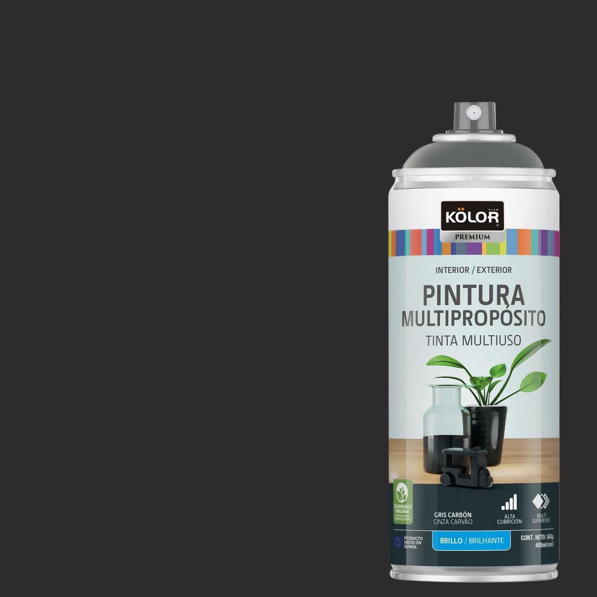 KOLOR - Pintura Esmalte Base Agua Spray 0.4 l Brillante gris