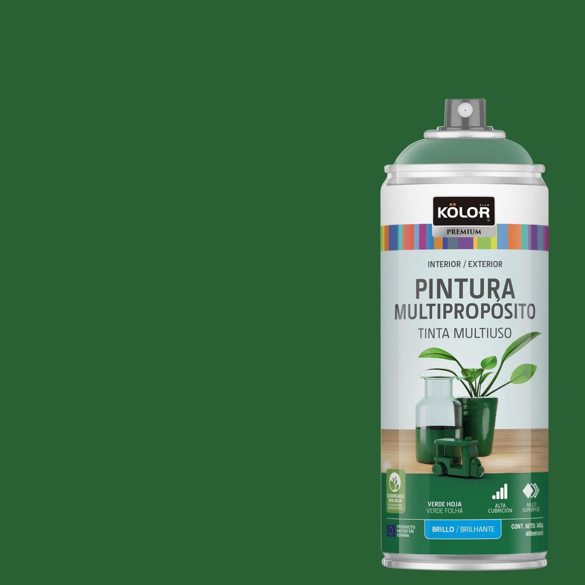 KOLOR - Pintura Esmalte Base Agua Spray 0.4 l Brillante verde