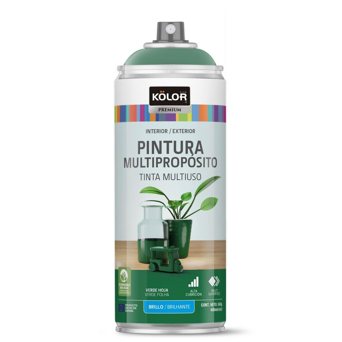 KOLOR - Pintura Esmalte Base Agua Spray 0.4 l Brillante verde