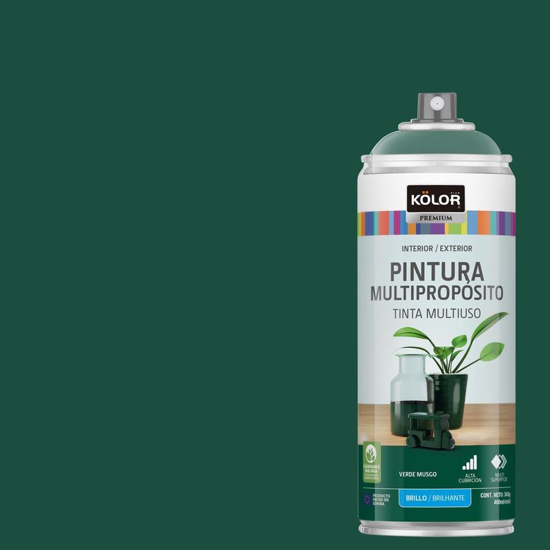 KOLOR - Pintura Esmalte Base Agua en Spray Verde Musgo Brillante 400 ml