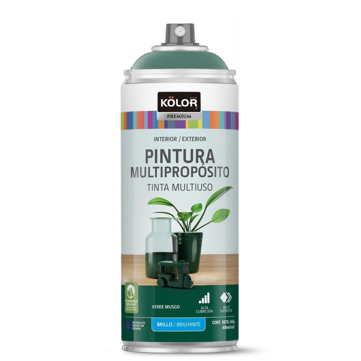 KOLOR - Pintura Esmalte Base Agua Spray 0.4 l Brillante verde