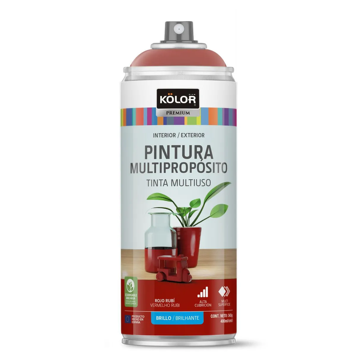 KOLOR - Pintura Esmalte Base Agua Spray 0.4 l Brillante rojo