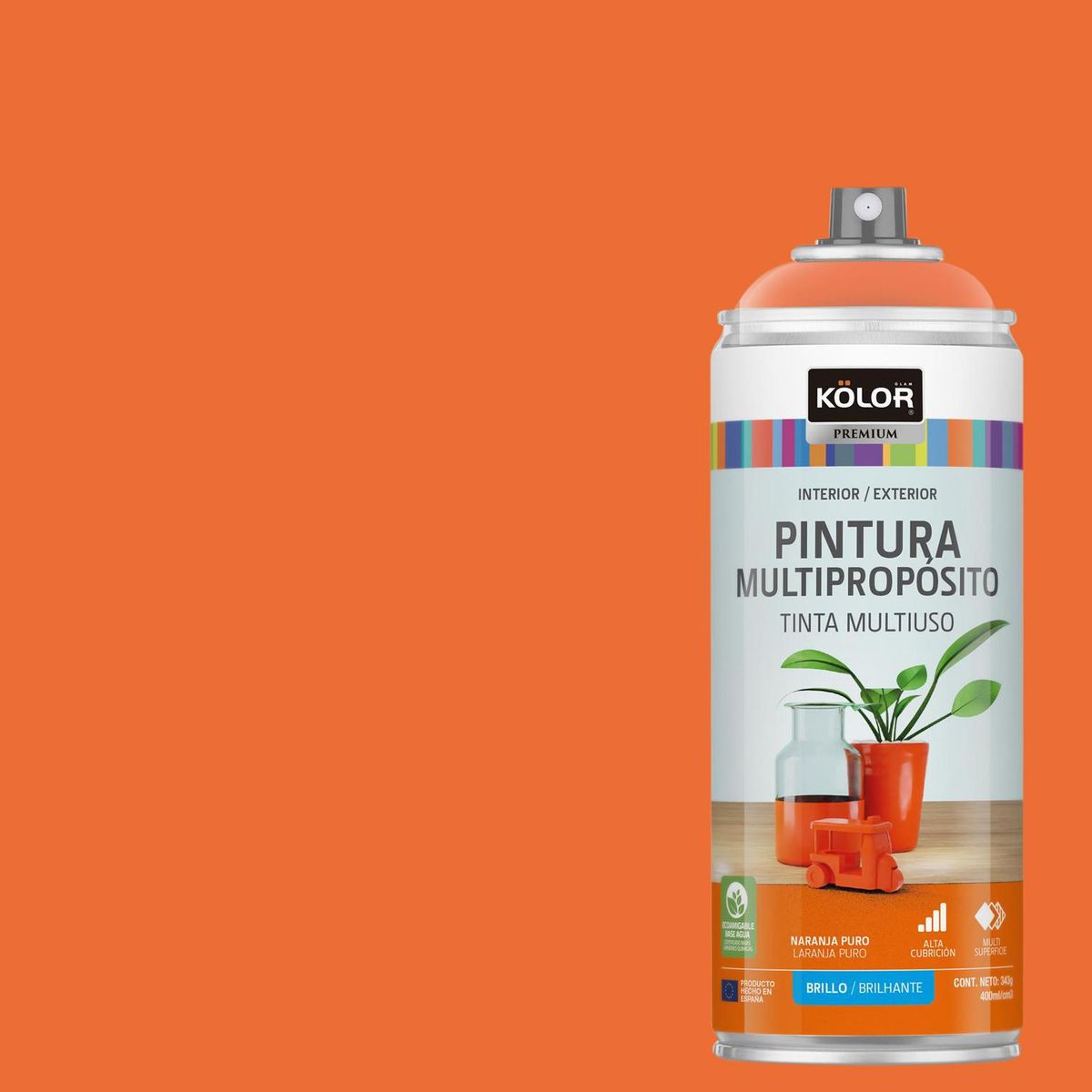 KOLOR - Pintura Esmalte Base Agua Spray 0.4 l Brillante naranja