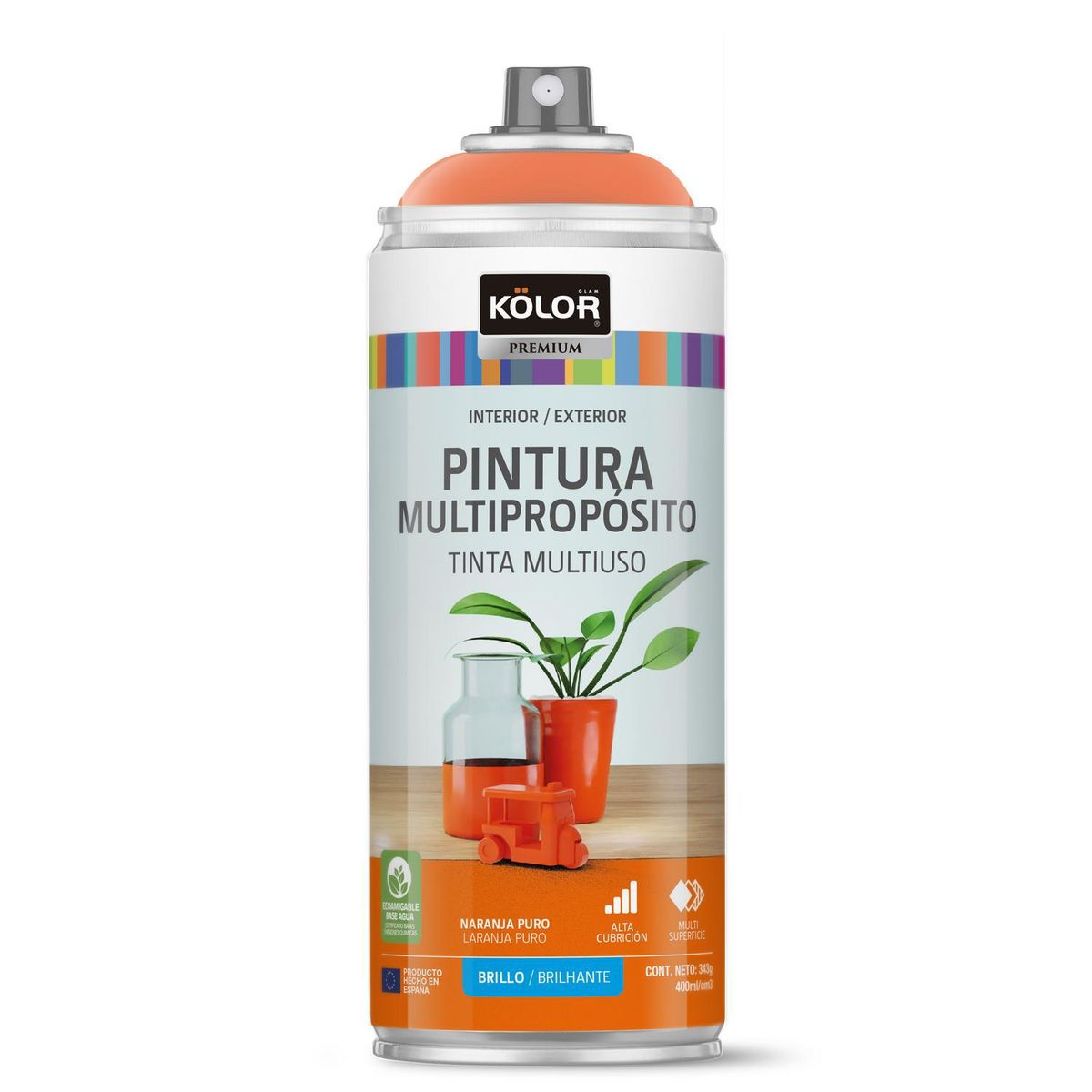 KOLOR - Pintura Esmalte Base Agua Spray 0.4 l Brillante naranja