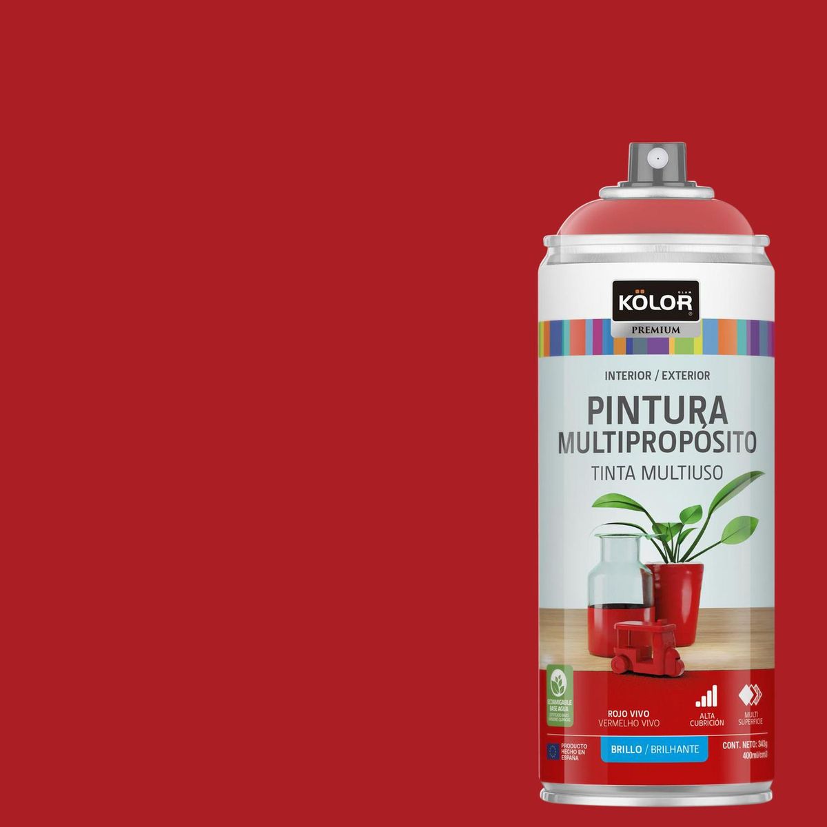 KOLOR - Pintura Esmalte Base Agua Spray 0.4 l Brillante rojo