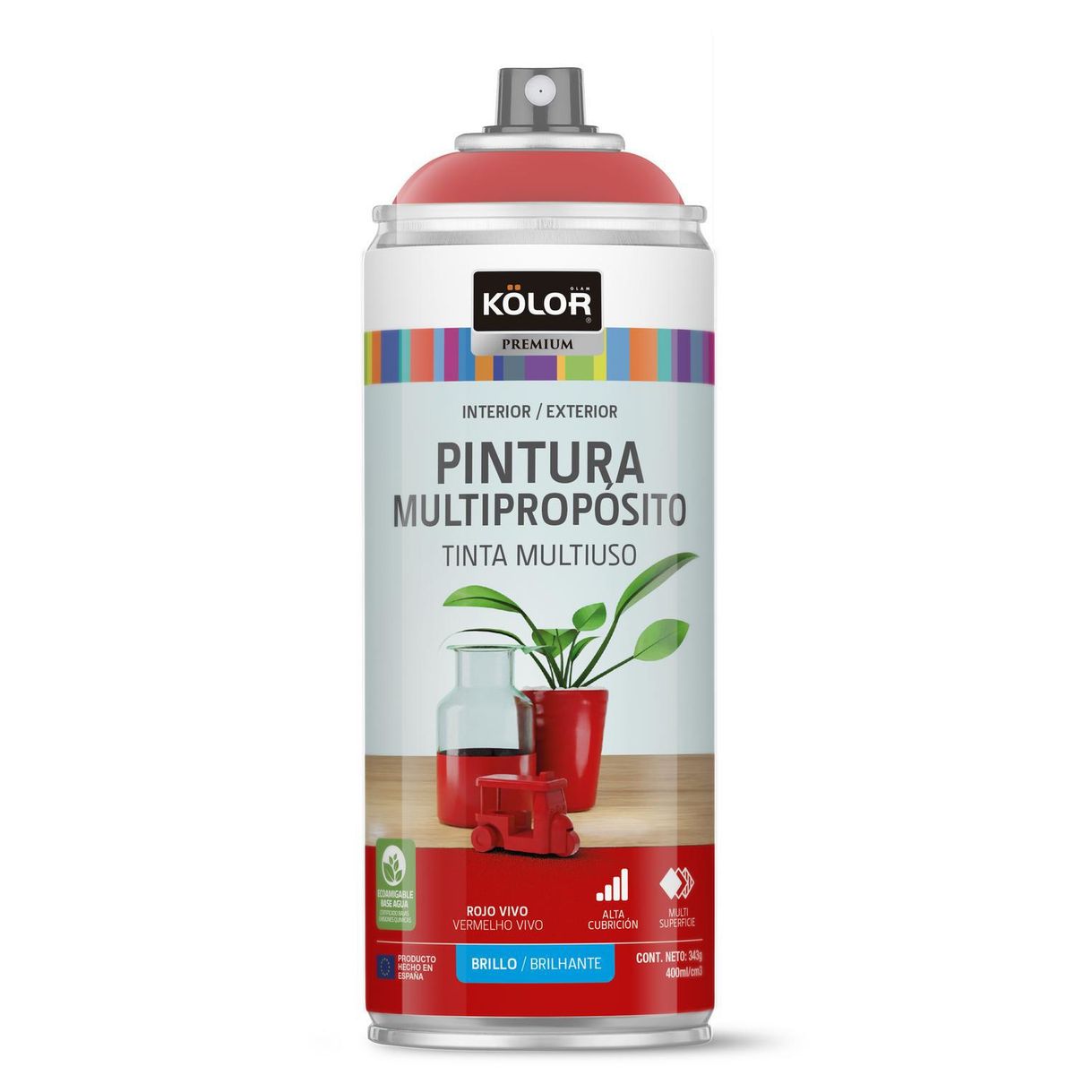 KOLOR - Pintura Esmalte Base Agua Spray 0.4 l Brillante rojo