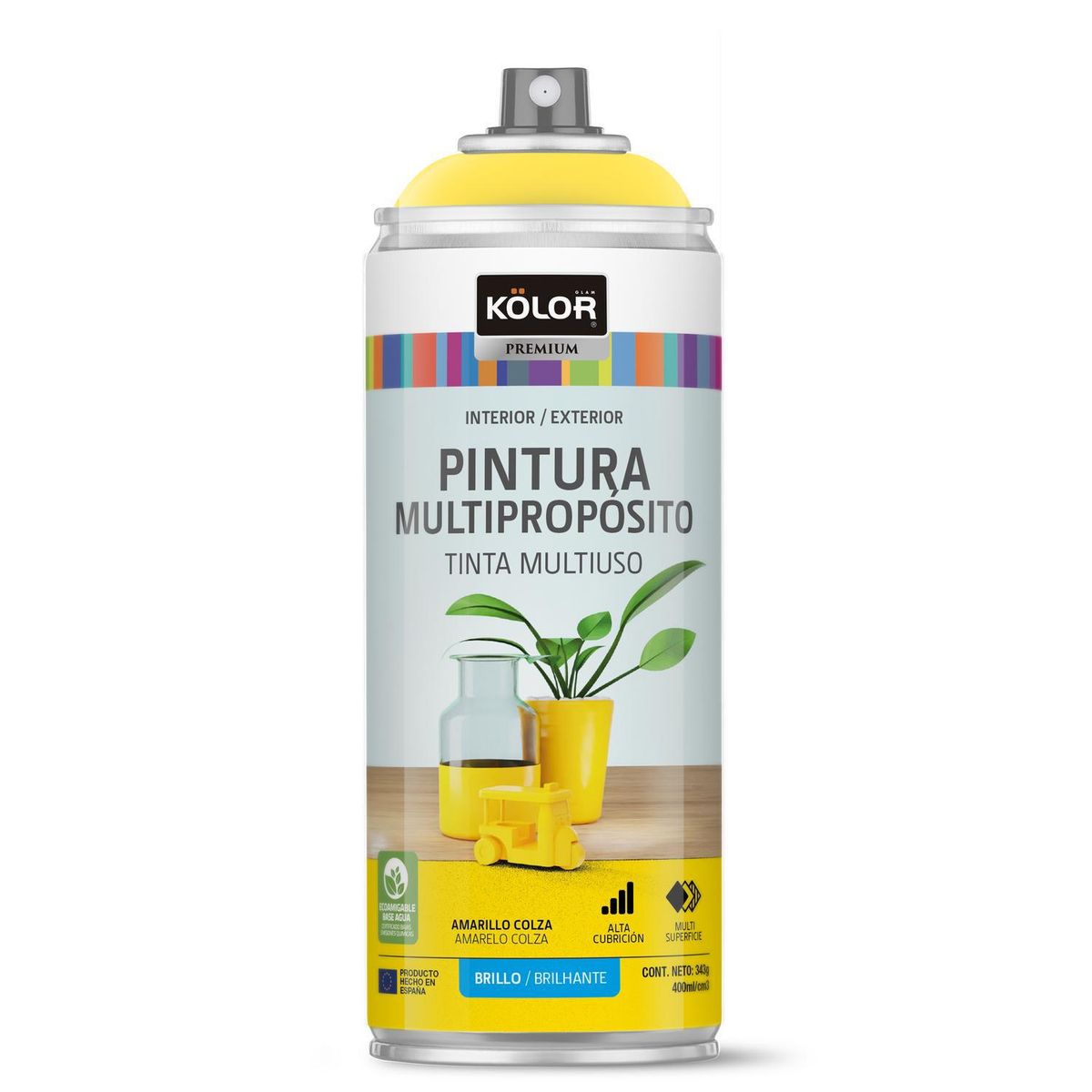 KOLOR - Pintura Esmalte Base Agua Spray 0.4 l Brillante amarillo