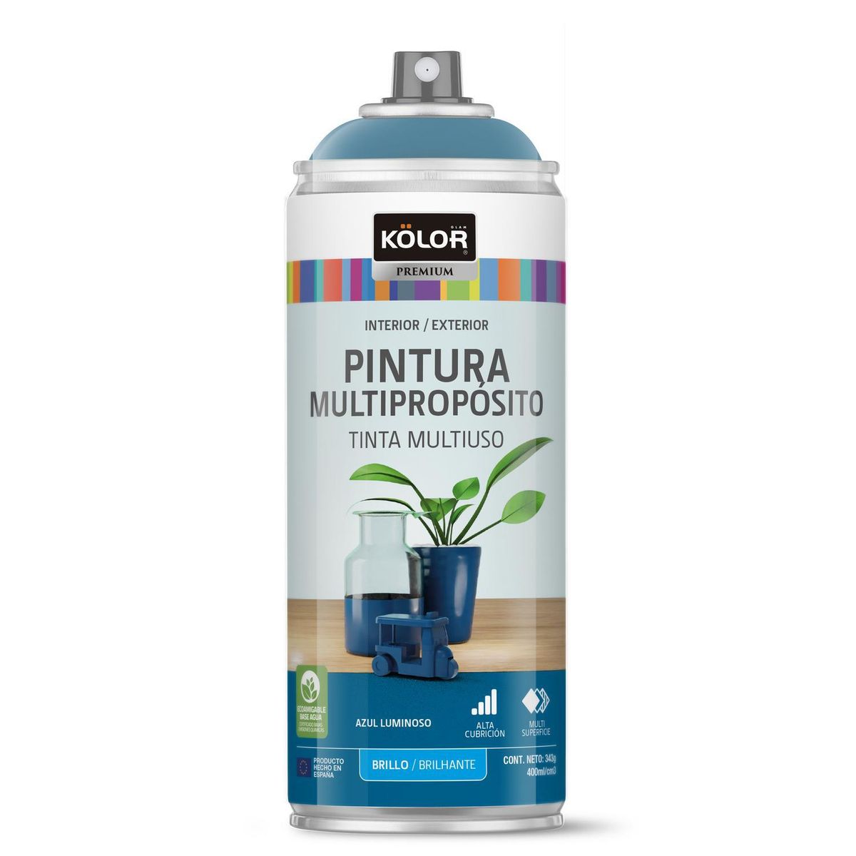 KOLOR - Pintura Esmalte Base Agua Spray 0.4 l Brillante azul