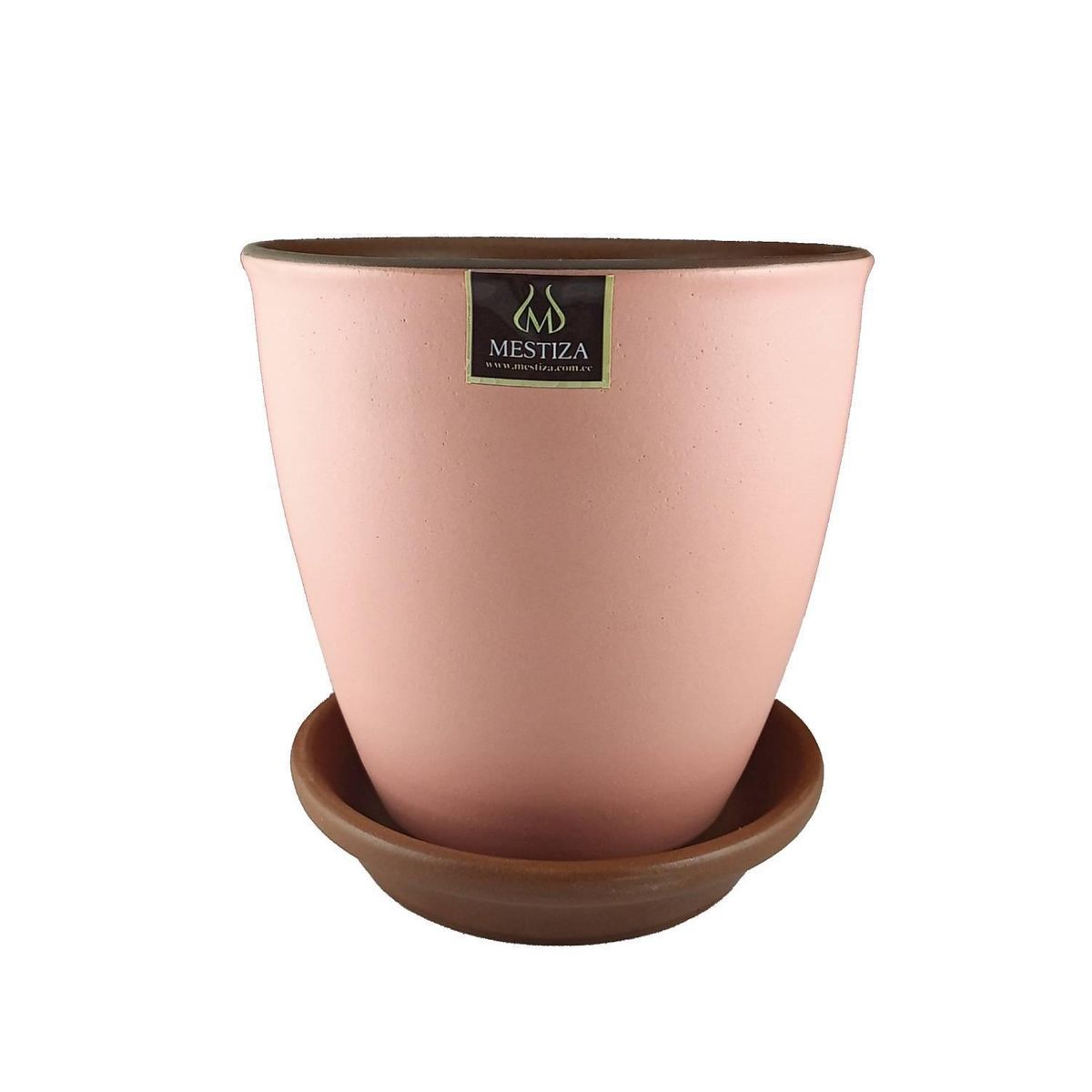 MESTIZA - Set Macetero y Plato Zafiro de Arcilla 17x16 Rosa Mate