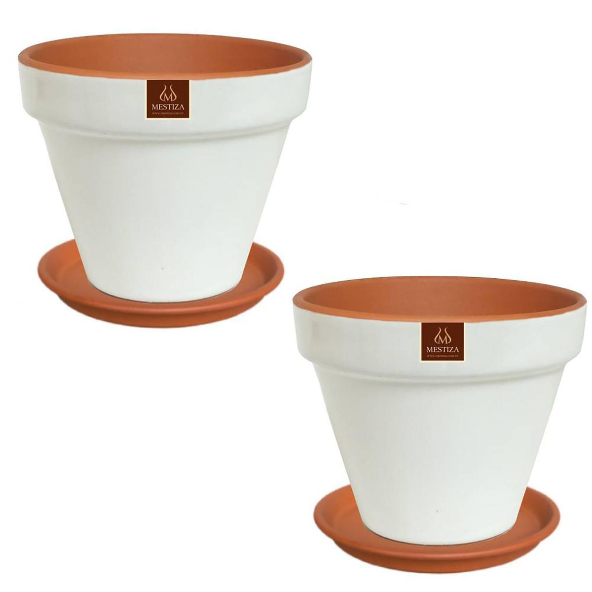 MESTIZA - Set 2 Maceteros y Platos Kony de Arcilla 24x19 Blanco