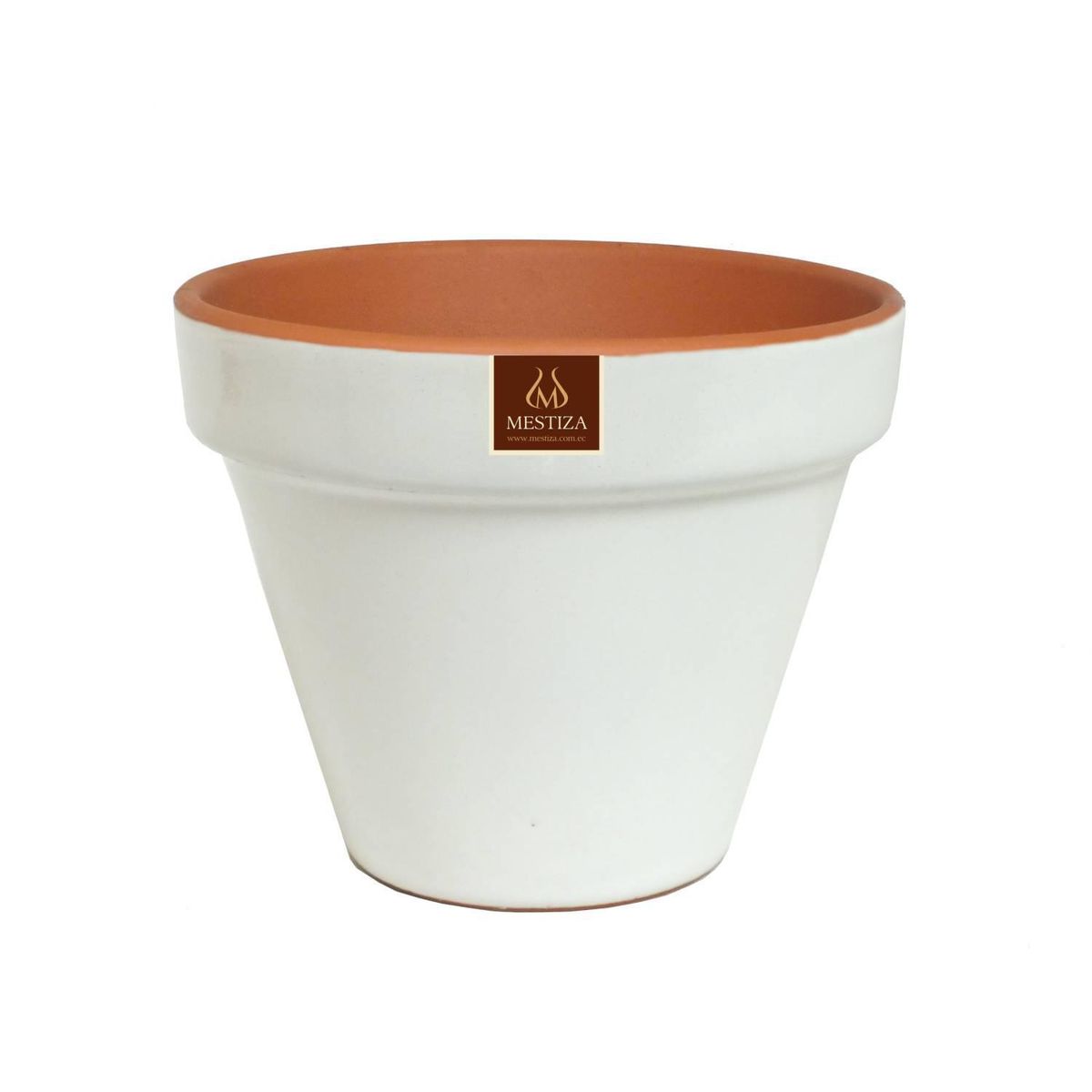 MESTIZA - Set 2 Maceteros y Platos Kony de Arcilla 24x19 Blanco
